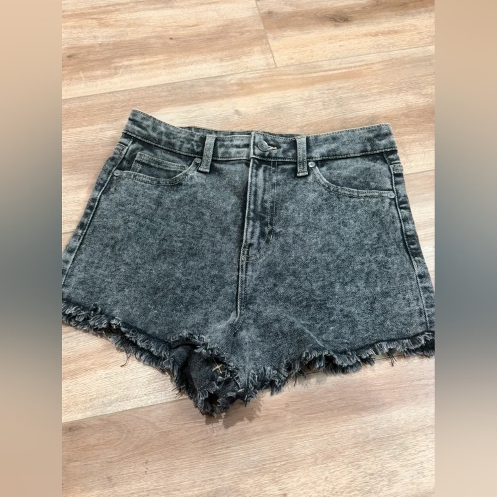 Kendall & Kylie Black Acid-Wash Frayed Hem Denim Shorts